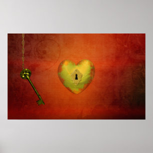 Póster Corazón dorado con clave