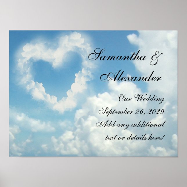 Póster Corazón en las nubes, cielo azul amor romántico (Frente)