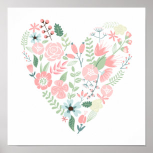 Póster Corazón floral