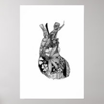 Corazón floral blanco y negro