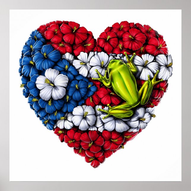 Póster Corazón floral de Puerto Rico (Frente)