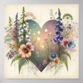 Póster Corazón floral etéreo