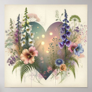 Póster Corazón floral etéreo