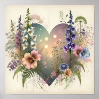 Póster Corazón floral etéreo