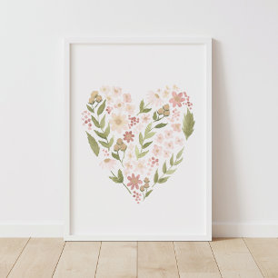 Póster Corazón floral Rosa Chica Neutral Pintoresca Decor