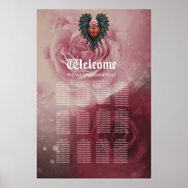 Póster Corazón gótico con sangre y alas. (Frente)