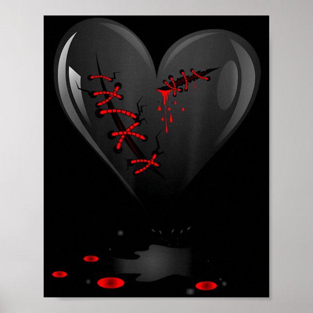 Póster Corazón gótico negro sangrando cortado abierto rot (Frente)