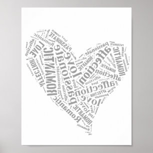 Póster Corazón gris y blanco I del amor romántico