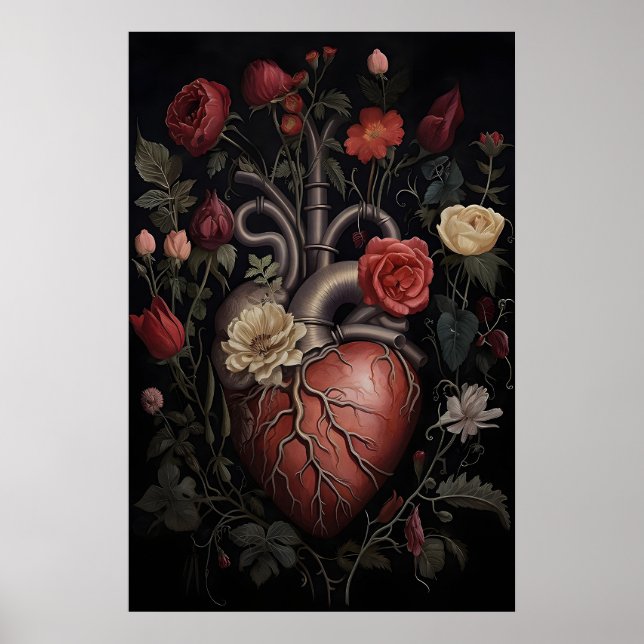 Póster Corazón Humano Con Flores Impresas, Corazón de San (Frente)