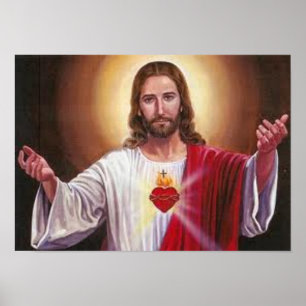 Póster corazón inmaculado y vintage del sagrado jesús