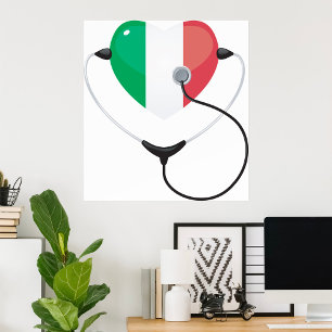 Póster Corazón italiano con Stethoscope Healthcare