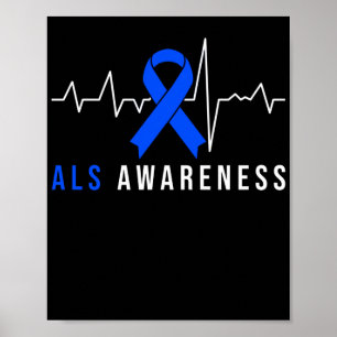 Póster Corazón Late de Conciencia de ELA con Cinta Azul