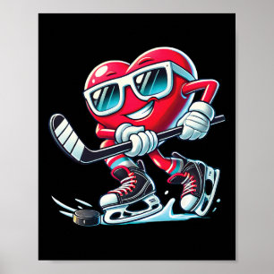 Póster Corazón Lindo Jugando Hockey sobre Hielo Día de Sa