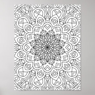 Póster Corazón Mandala Colorante adulto El color del dood
