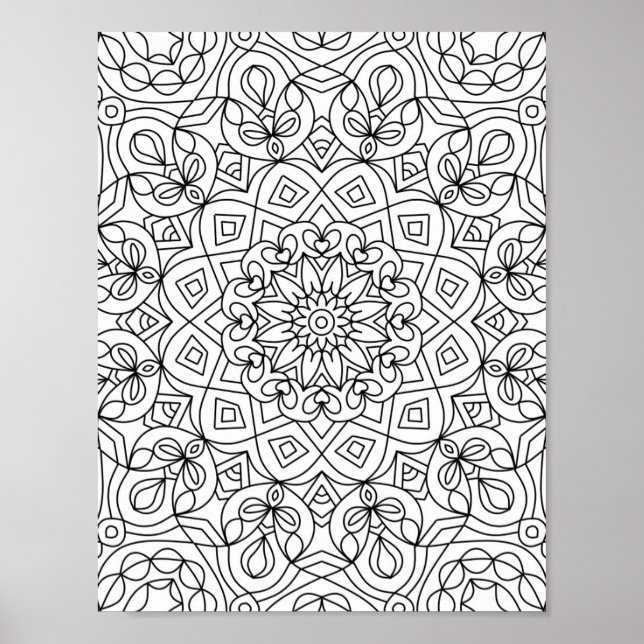 Póster Corazón Mandala Colorante adulto El color del dood (Frente)
