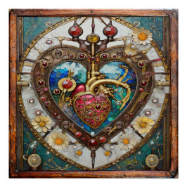 Póster Corazón Mecánico Serie Steampunk Anatómico