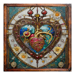 Póster Corazón Mecánico Serie Steampunk Anatómico