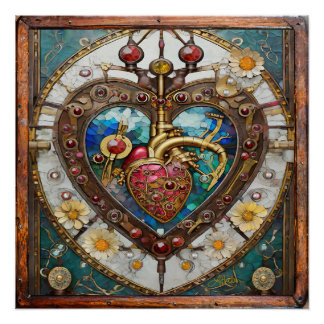Póster Corazón Mecánico Serie Steampunk Anatómico