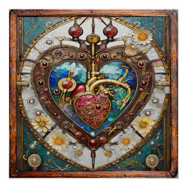 Póster Corazón Mecánico Serie Steampunk Anatómico (Anverso)