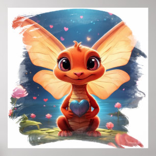 Póster *~* Corazón Mitológico AP48 Dragón Bebé Adorable