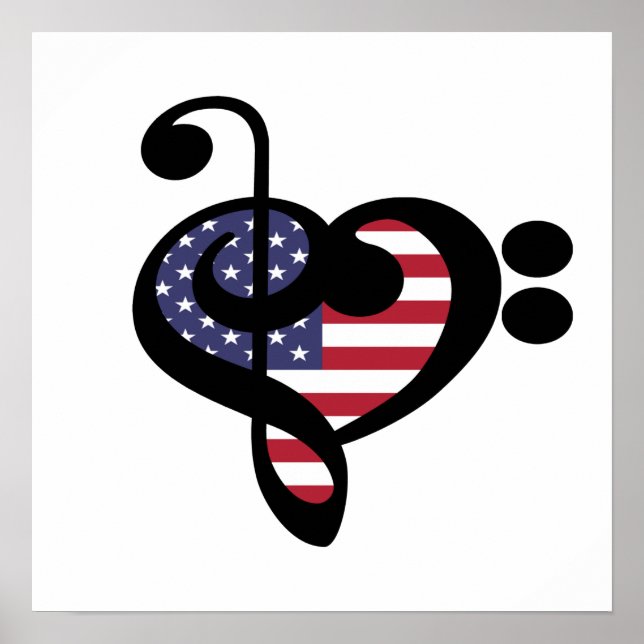 Póster Corazón musical de la bandera de Estados Unidos -  (Frente)
