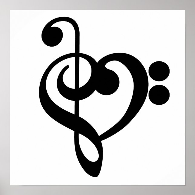 Póster Corazón musical de música - Treble Bass Clef (Frente)