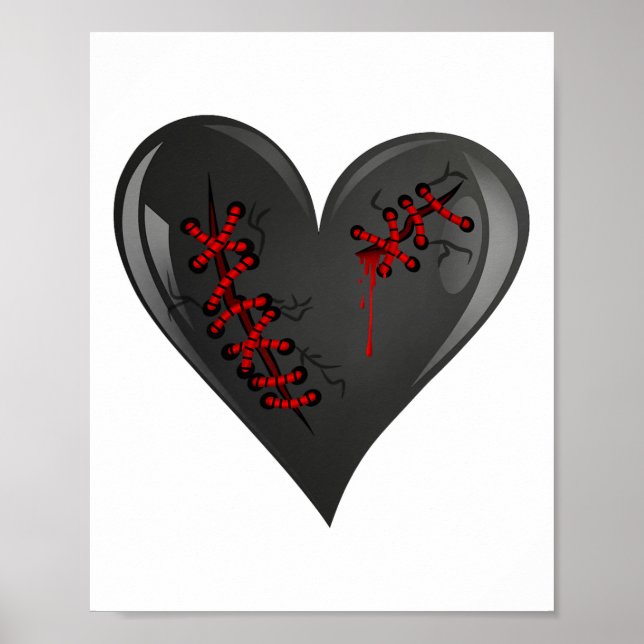Póster Corazón negro sangrante cortado abierto roto sanad (Frente)
