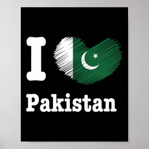 Póster Corazón Pakistán Azadi Mubarak Día de la Bandera O
