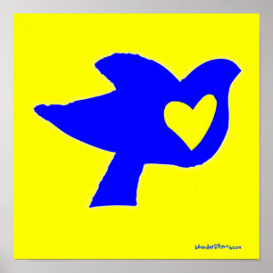 Póster corazón para Ucrania en amarillo