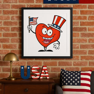 Póster Corazón Patriótico Americano
