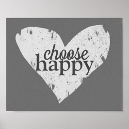 Póster corazón pintado elegir una cita gris y blanca feli