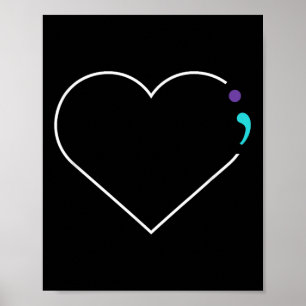 Póster Corazón Punto y coma Conciencia de la Salud Mental