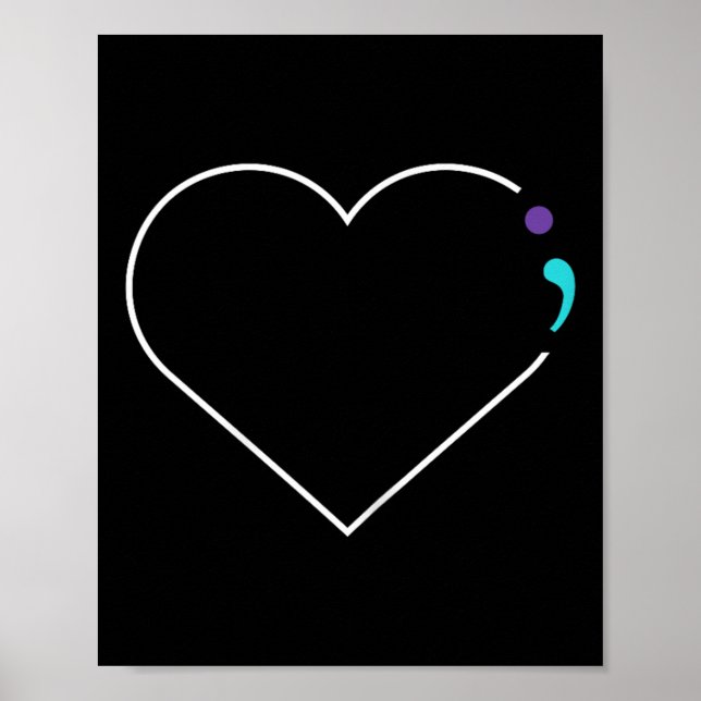 Póster Corazón Punto y coma Conciencia sobre la salud men (Frente)