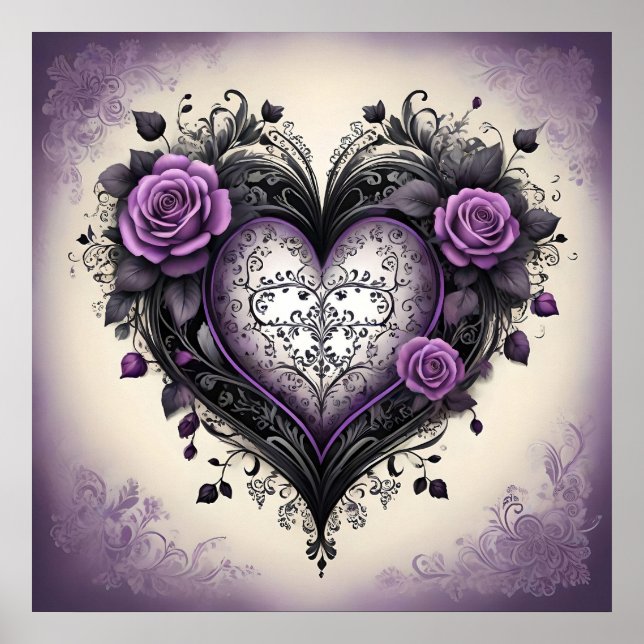 Póster Corazón púrpura negro ornamentado 💜 Estilo gótico (Frente)