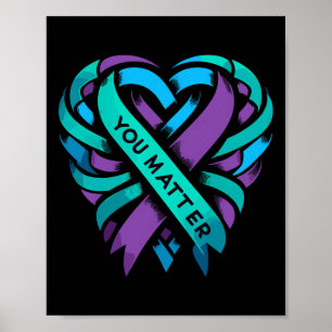 Póster Corazón púrpura verde azulado que tiene problemas 