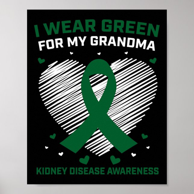 Póster Corazón Que Uso Verde Para Mi Abuela Enfermedad Re (Frente)