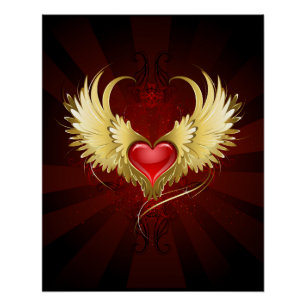 Póster Corazón Rojo con Alas Doradas