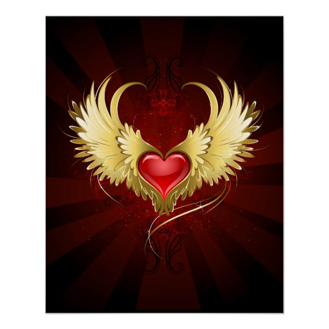 Póster Corazón Rojo con Alas Doradas (Anverso)