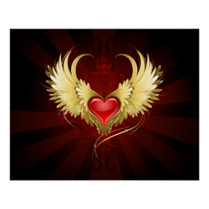 Póster Corazón Rojo con Alas Doradas