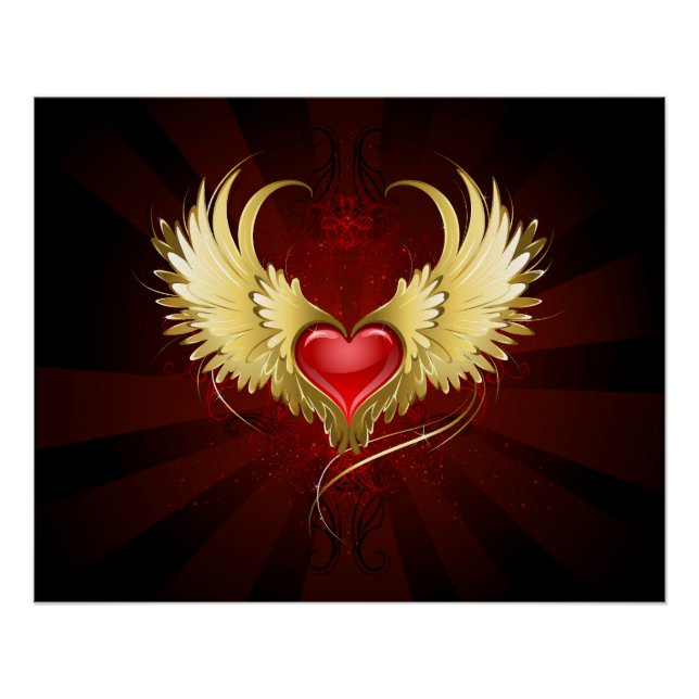 Póster Corazón Rojo con Alas Doradas (Anverso)