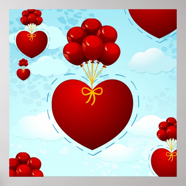 Póster Corazón rojo con globos, poster (Frente)