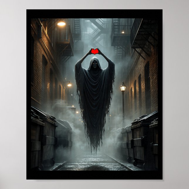 Póster Corazón rojo fantasma manos cara espantosa Hallowe (Frente)