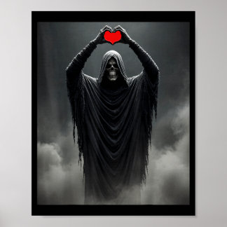 Póster Corazón rojo fantasma manos cara espantosa Hallowe