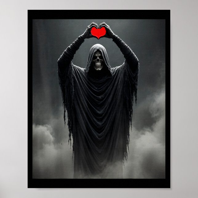 Póster Corazón rojo fantasma manos cara espantosa Hallowe (Frente)
