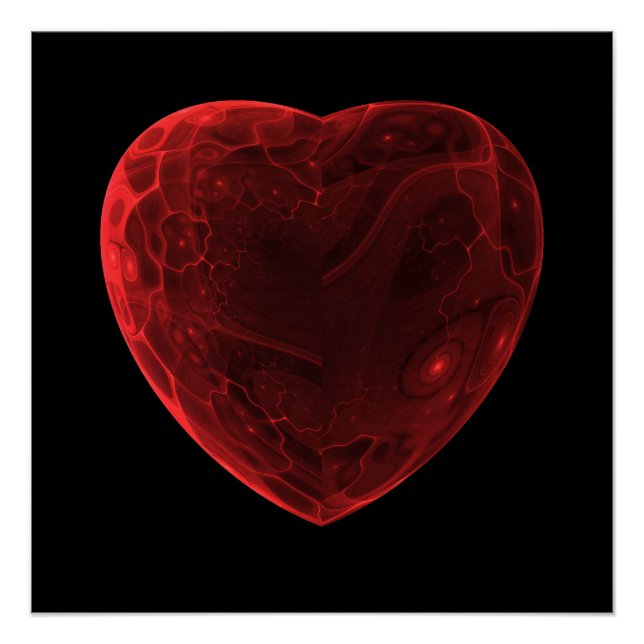 Póster Corazón rojo fractal abstracto brillante, Corazón  (Anverso)