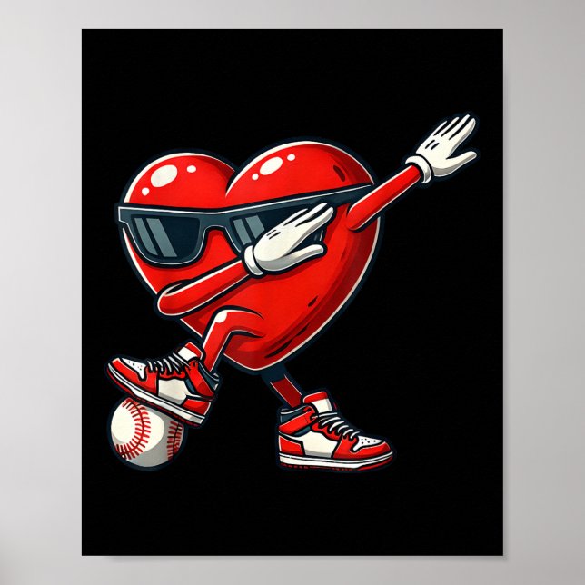 Póster Corazón Rojo Valentine Jugando Béisbol Dabbing Tod (Frente)