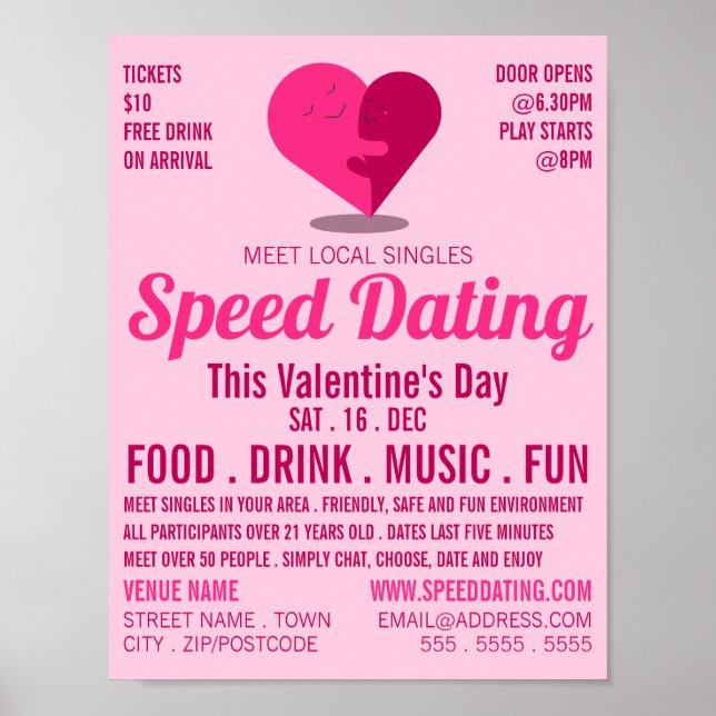 Póster Corazón romántico, publicidad de eventos de citas  (Frente)