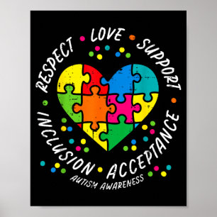 Póster Corazón rompecabezas autismo amor apoyo conciencia