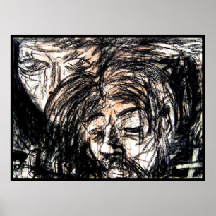 Póster Corazón roto por carbón de vino rojo derramado