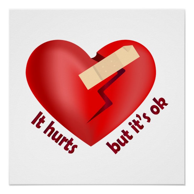 Póster Corazón roto sanado con parche y cita de vida (Anverso)